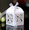 Elegant white laser-cut butterfly candy gift box with white chiffon ribbon bow and reflection - White
