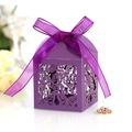 Purple laser-cut butterfly candy gift box with an elegant ribbon bow for weddings - Dark Purple