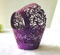 Elegant purple laser-cut cupcake wrappers with intricate vine and scroll lace patterns - 5cm / Dark Purple