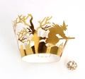 Laserschnitt Gold Halloween Cupcake Förmchen mit Hexe, Kürbis und verdorrtem Baum Muster - 5cm / Reflektierendes Gold