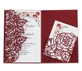 Laser cut burgundy rose wedding invitation set with floral inner card and RSVP - Dark Red