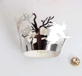 Halloween Cupcake Förmchen in Silber Spiegeloptik mit Hexe und Kürbis Laserschnitt - 5cm / Reflektierendes Silber