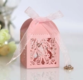 Pink laser-cut butterfly gift box with translucent ribbon and sparkling rhinestone - Pink