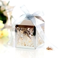 Silver laser-cut butterfly favor box with a light blue silk ribbon for weddings - Reflective Silver
