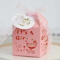 Boîte à bonbons rose découpée au laser pour fête prénatale avec texte It's A Girl - Rose (Avec Étiquette)