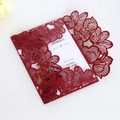Laser cut burgundy wedding invitation card with intricate floral pattern and white insert - Dark Red