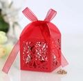Red laser-cut butterfly wedding favor box with an elegant matching ribbon bow - Pearlescent Red