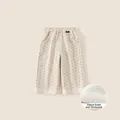 Beige fleece-lined girls' polka dot trousers with lace edges and elastic waist bow - Beige Black Dots