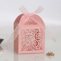 Pink laser-cut hollow candy gift box with elegant organza ribbon for wedding favors - Pink