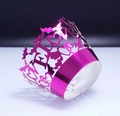 Magenta laser-cut cupcake wrappers with LOVE cutout design and metallic crown finish - Reflective Rose Red