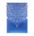 Navy blue glitter laser cut rose wedding invitation with water drop diamond accent - Glitter Royal Blue