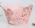 Pink laser-cut lace cupcake wrappers with elegant floral hollow-out pattern for party decor - Pink