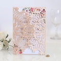 Elegant rose gold laser cut wedding invitation card with floral inner sheet decoration - Nude Pink