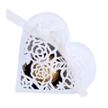 White laser-cut heart favor box with rose floral patterns and white organza ribbon bow - White
