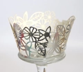 Detailed laser-cut cupcake wrapper with silver metallic floral and leaf hollow patterns - Reflective Silver