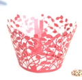 Pirottini per cupcake rosa corallo tagliati al laser con eleganti motivi a foglia e vite - 5cm / Rosso Perlato