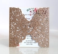 Élégante invitation de mariage à paillettes or rose découpée au laser avec carte intérieure - Or Pomme (HK-334)