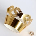 Golden crown cupcake wrappers with laser-cut lace pattern for European party decorations - Reflective Gold
