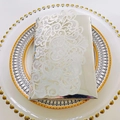 Elegant laser-cut silver and white lace wedding invitation with intricate hollow floral patterns - Full Set / Reflective Silver