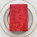 Elegant red laser cut wedding invitation card with intricate floral hollow design - Full Set / Pearlescent Red