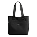 Minimalist black oxford fabric tote bag with front pocket and spacious side storage - Black