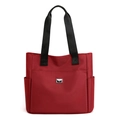 Large red Oxford cloth tote bag for women with black handles and side pockets - Red
