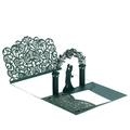 Deep green 3D laser-cut wedding invitation featuring a couple silhouette under a flower arch - Full Set / Dark Green
