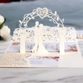 3D laser cut ivory wedding invitation card featuring a romantic couple silhouette - Full Set / Ivory