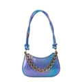 Borsa iridescente con trama a scaglie di pesce, catena dorata e sfumatura blu-viola - Blu scuro