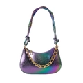 Irisierende lilafarbene Handtasche mit goldener Kette und Schlangenhaut-Struktur - Lila