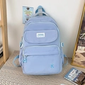 Hellblauer wasserabweisender Schulrucksack mit mehreren Taschen und Stickerei-Details - Blau