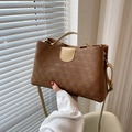 Fashionable brown geometric embossed handbag for women with adjustable strap - Brown