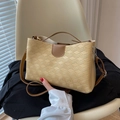 Chic beige and brown geometric textured crossbody bag with top handle for women - Khaki