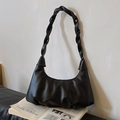 Borsa a tracolla nera arricciata stile nuvola con manico intrecciato e design plissettato - Nero