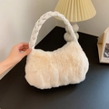 Chic off-white faux fur handbag with a unique white woven handle for winter fashion - Off White
