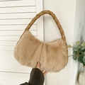 Faux fur hobo bag in light khaki with woven handle for elegant autumn winter fashion - Khaki