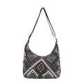 Ethnic boho τσάντα hobo με πολύχρωμο γεωμετρικό σχέδιο και φαρδύ υφαντό λουράκι - Μαύρο