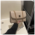 Chic beige crossbody bag with gold chain strap and clover clasp for women - Khaki