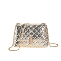 Elegant gold metallic quilted crossbody bag with a diamond pattern and golden chain strap - Gold