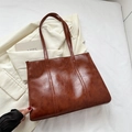 Bolso tote marrón vintage en cuero encerado con costuras elegantes y asas dobles mujer - Marrón