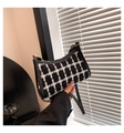 Chic black and white checkered plaid shoulder bag with premium black leather trim - Black