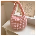 Bolso de hombro rosa con textura tipo gofre para un estilo casual y moderno a diario - Rosa