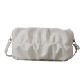 White pleated cloud shoulder bag in soft PU leather with detachable thin strap - White