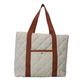 Quilted oxford tote bag in cream white and orange straps with metal turn-lock detail - White