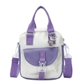 Sac bandoulière en toile bicolore avec poignées mauves et patch de chien mignon pour filles - Violet