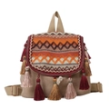 Ethnic bohemian canvas backpack with colorful geometric weave and decorative tassels - Orange