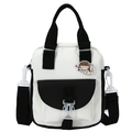 Sac bandoulière en toile coréen noir et blanc avec joli motif de dessin animé - Noir