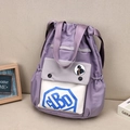 Purple contrast nylon drawstring bucket backpack with front white pocket and logo - Purple Letter