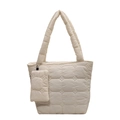 Grande borsa tote trapuntata beige con mini pochette coordinata in nylon morbido - Bianco Sporco