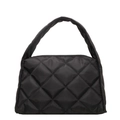 Borsa a mano trapuntata nera minimalista da donna con elegante trama in nylon - Nero